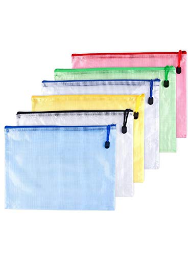 6er Zip-Ordner Geldbörse Pack PVC Dokumentendossier /PVC Schule, Büro, Magazin, Dokumentendatei Zippy Verschluss Ordnerhalter, Tasche Schwarz, Blau, Weiß, Gelb, Grün, Rot. A3 von MMY