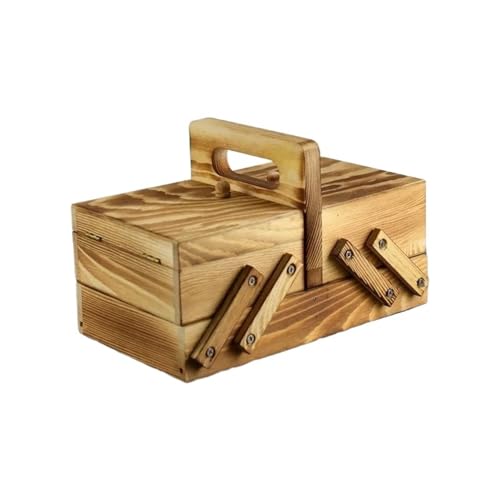 MMYUAK Nähkasten Holz Retro-Aufbewahrungsbox, Aufbewahrungsbox, Holz-Kosmetikbox, mehrschichtige Kosmetikbox, tragbare Näh- und Garn-Aufbewahrungsbox von MMYUAK