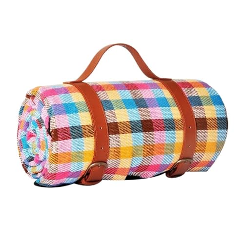 MMYUAK Picknickdecke wasserdichte Picknickmatte for den Außenbereich, Lederband, Camping-Strandmatte, bunt, kariert, gestreift, rechteckige Schlafdecke, Polster, Zimmerteppich(Color 11,200x200x0.4cm) von MMYUAK