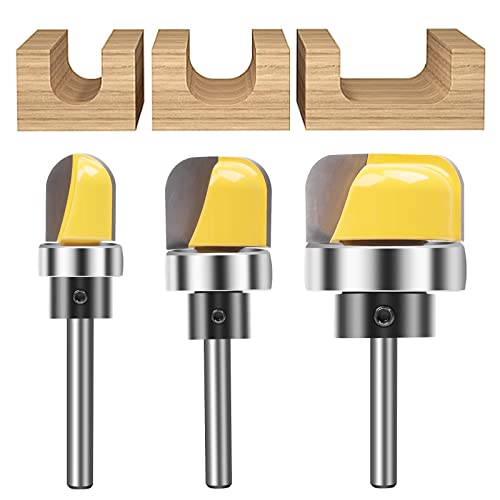 MNA Fräser-Bits, 3 Stück, 1/4 Zoll Schaft Schüssel und Tablett Vorlage Router Bit Set mit Kugellager, entworfen für Holzarbeiter von MNA