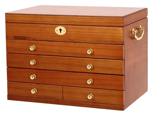 MNBVH Schmuckschatulle, Schmuckstaierbox, Schmuck Organizer, 5-Layer-juwelier Organizer Mit 4 Schubladen Holz Schmuckschachtel Organizer Display Aufbewahrung Mit Haken Und Schloss Für Frauen(Color:a) von MNBVH