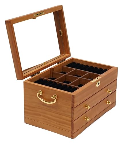 MNBVH Schmuckschatulle, Schmuckstaierbox, Schmuck Organizer, 5-Layer-juwelier Organizer Mit 4 Schubladen Holz Schmuckschachtel Organizer Display Aufbewahrung Mit Haken Und Schloss Für Frauen(Color:b) von MNBVH