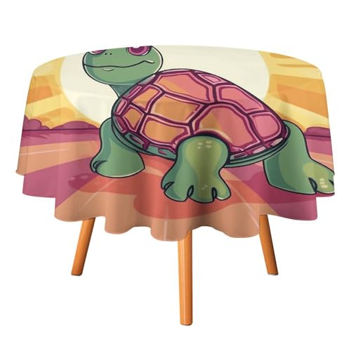 MNBVKL Runde Tischdecke, Schildkröte in der Sonne, bedruckt, runde Tischdecke, tragbare runde Tischdecke, faltbare Tischdecke von MNBVKL