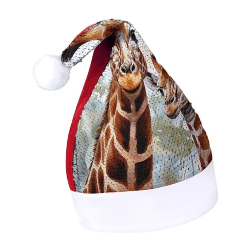 MNBVKL Weihnachtsmütze, Aquarell-Hirsch-Giraffe, bedruckte Weihnachtsmütze für Erwachsene, multifunktionale Weihnachtsmütze von MNBVKL