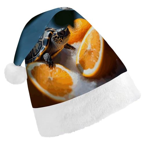 MNBVKL Weihnachtsmütze, Orange und Schildkröte bedruckt, Weihnachtsmütze für Erwachsene, multifunktionale Weihnachtsmütze von MNBVKL