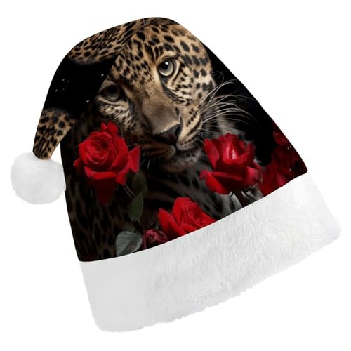 MNBVKL Weihnachtsmütze, Rosen-Leoparden-Druck, Weihnachtsmütze für Erwachsene, multifunktionale Weihnachtsmütze von MNBVKL