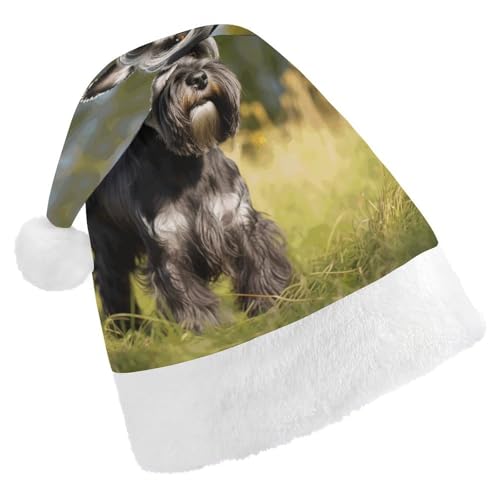 MNBVKL Weihnachtsmütze, Schnauzer-Hund auf dem Gras, bedruckte Weihnachtsmütze für Erwachsene, multifunktionale Weihnachtsmütze von MNBVKL