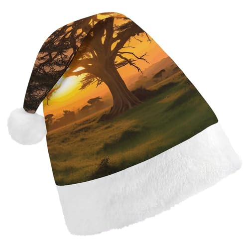 MNBVKL Weihnachtsmütze, Sonnenaufgang auf großem Baum, bedruckte Weihnachtsmütze für Erwachsene, multifunktionale Weihnachtsmütze von MNBVKL