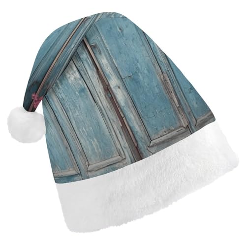 MNBVKL Weihnachtsmütze, Vintage-Stil, blauer Holzdruck, Weihnachtsmütze für Erwachsene, multifunktionale Weihnachtsmütze von MNBVKL