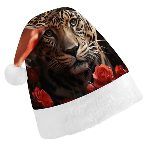 MNBVKL Weihnachtsmütze, rote Rose und Tiger bedruckte Weihnachtsmütze, Erwachsenen-Weihnachtsmütze, multifunktionale Weihnachtsmütze von MNBVKL