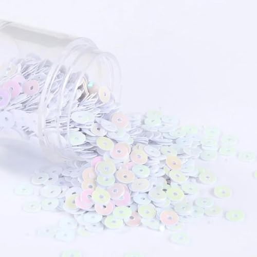 Bunte Pailletten, transparent, runde Pailletten, Nageldekoration, Nähen, Kleiderzubehör, DIY, Nähen, 4 mm, Weiß, 2000 Stück von MNKLG