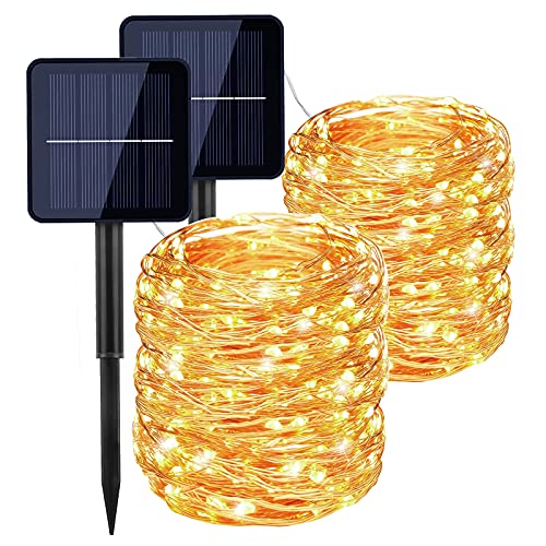 MNTCQB Solar Lichterkette Aussen, 2 Stück 14M 120 LED Solar Lichterkette Außen Wasserdicht Kupferdraht Solarlichterkette für Balkon,Bäume,Terrasse,Hochzeit,Party,Garten,Hof,Tor Warmweiß von MNTCQB