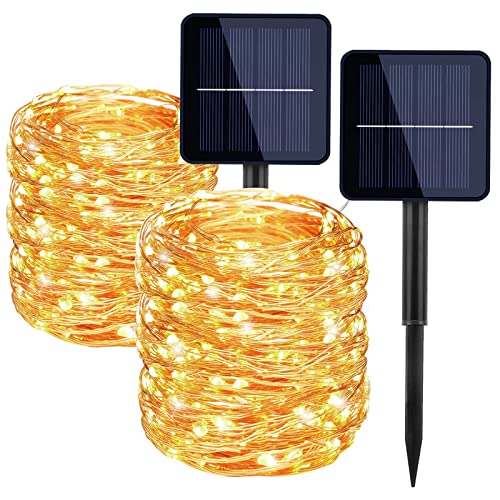 MNTCQB Solar Lichterkette Außen, 2 Stück 22M 200 LED Lichterkette Außen Wasserdicht KupferDraht Solar Lichterkette Deko 8 Modus für Garten, Balkon, Terrasse, Tor, Hof, Hochzeit,Party Warmweiß von MNTCQB