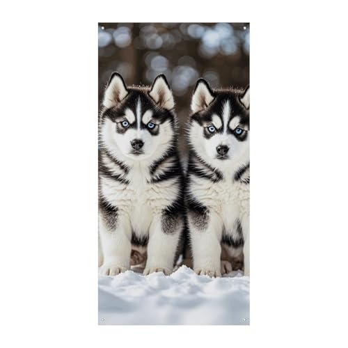 Willkommensdekoration Banner 180 x 90 cm Husky Welpen Hunde bedruckt Party Türvorhang Weihnachten Türbanner Veranda Banner Xmas Türabdeckungen für drinnen und draußen von MNVTSKOP