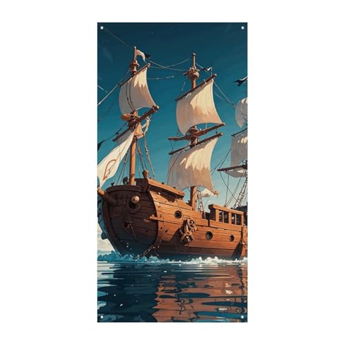 Willkommensdekoration Banner 180 x 90 cm Nordisches Piratenschiff, bedruckt, Party-Türvorhang, Weihnachten, Türbanner für drinnen und draußen von MNVTSKOP