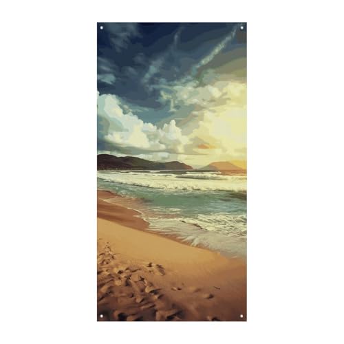 Willkommensdekorations-Banner, 180 x 90 cm, Sonnenuntergang am Strand, bedruckt, Party-Türvorhang, Weihnachts-Türbanner für drinnen und draußen von MNVTSKOP