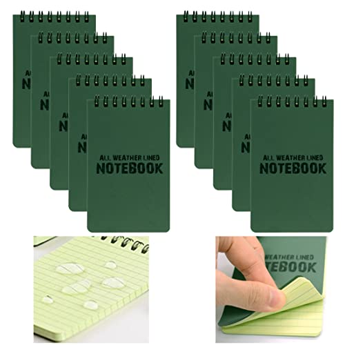 MOAMUN 10 Stück Wasserdichtes Notizblock Field Notes, Taschenformat Spiralbindung Mini Notizbuch Grünes Rasterpapier Notizbuch Klein, Notizblöcke für Aktivitäten im Freien Record Tactical(8,1x14 cm) von MOAMUN