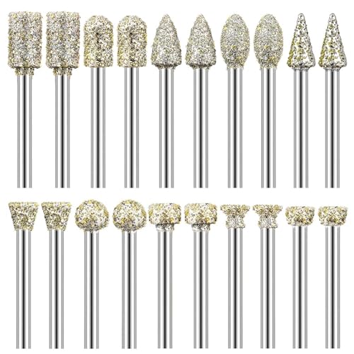 20 Stück Diamant Fräser Set, Kompatibel, Rotationsfräser Bohrfräswerkzeug Set mit 1/8 Zoll Schaft für Stein, Keramik, Glas, Schnitzen, Schleifen, Polieren, Gravieren von MOAZIFI