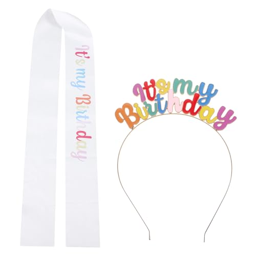 MOBUTOFU 1. Geburtstag Dekorationen Mädchen Geburtstag Schärpe Haarband Set für Frauen Stirnband Kit Sparkling Crown Kopfbedeckungen von MOBUTOFU