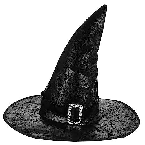 MOBUTOFU 1stk Hexenhut Kopfschmuck Hexen-partyhüte Kopfverzierung Des Zauberers Verrückte Hüte Für Erwachsene Halloween-requisiten Breiter Hut Hexen-cosplay-hut Black Kunstleder von MOBUTOFU