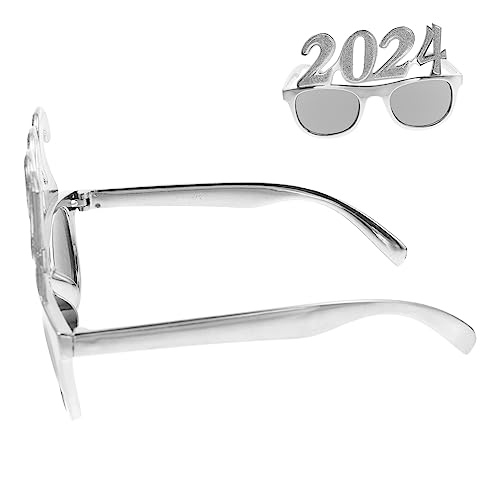 MOBUTOFU 2024 leuchtbrillen silvesterbrillen saufbrillen glasees verkleidungsaccessoires Party silvester brille farbige Brillen für Abschlussfeiern neujahr versorgung PC-Rahmen Silver von MOBUTOFU