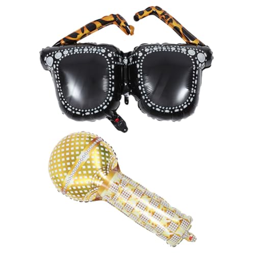 MOBUTOFU 2er Set Folienballon Mikrofon Und Sonnenbrille Retro 90er Jahre Party Dekoration Für Geburtstagsfeiern Und Musikfestivals Aufblasbare Accessoires Für Unvergessliche Anlässe von MOBUTOFU