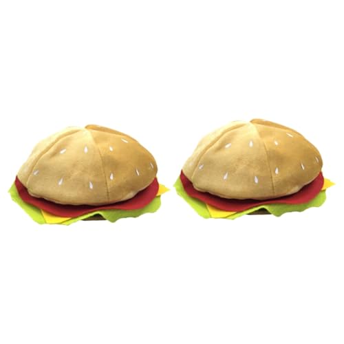 MOBUTOFU Burger Plush 2st Hamburger Hut Burger-eimerhut Essenshut Auf Stirnband Stilvoller Outdoor-hut Hut Anziehen Baskenmützen Für Mädchen Burger-hut-kostüm Plüsch-burger-mütze Yellow Stoff von MOBUTOFU