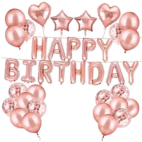 MOBUTOFU 39 Teiliges Geburtstagsparty Zubehör Set Roségold Dekorativer Quasten Vorhang Luftballons Happy Birthday Banner Und Foto Requisiten Für Festliche Anlässe Ideal Für von MOBUTOFU