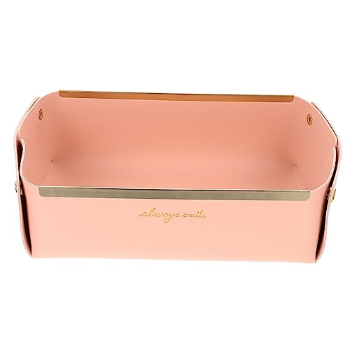 MOBUTOFU Ablagefach aus Leder Schreibtischablage Snack-Tablett nordisches Tablett Nachttisch Platte Storage Boxes aufbwahrungs-Box Desktop-Ablagefach pu kleinigkeiten Halter Legierung Rosa von MOBUTOFU