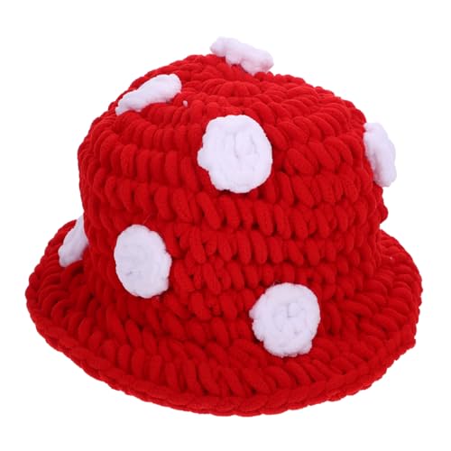 MOBUTOFU Pilzhut fleece cap strickmützen Karnevalsmütze Hut für Erwachsene lustiger Hut Partyhut Angenehm zu tragender Hut Hutverzierung Foto-Prop-Hut Unisex-Hut Dicker Samtfaden rot von MOBUTOFU