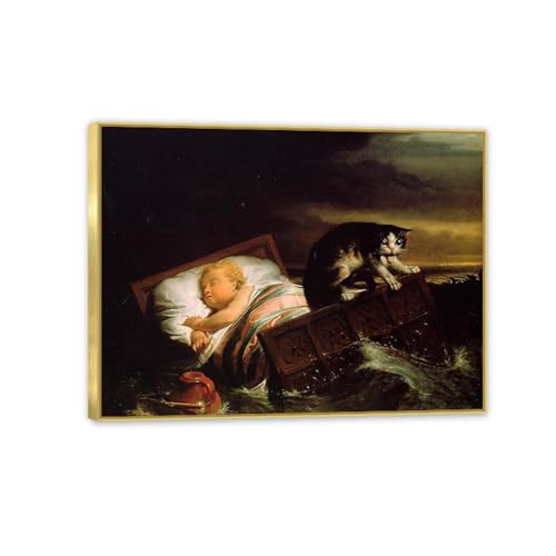 MOBYAT Goldrahmen Die Überschwemmung des Biesbosch im Jahr 1421 von lawrence alma tadema poster,Kunstdruck auf Leinwand Reproduction Famous Paintings Bedroom Home Decoration Canvas 50x40cm(20x16in) von MOBYAT