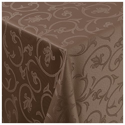 Tischdecke Damast Stoff Barock Tulpen Tischtuch Bügelarm eckig 100x100 cm in Braun mit umgenähtem Rand Premium Qualität von MODERNO