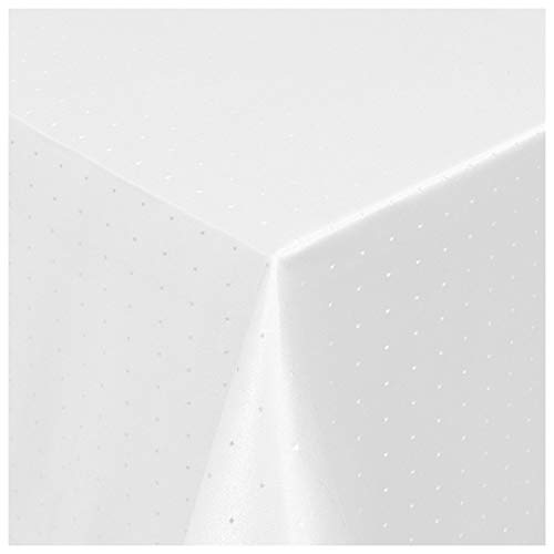 Tischdecke Damast Maßanfertigung im Punkte-Design in Weiss eckig 150x280 cm, weitere Farben und Größen wählbar von MODERNO
