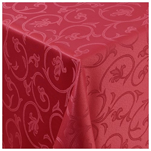 Tischdecke Stoff Damast Barock Jacquard Ranken Design mit Saum eckig 100x100 cm Wein-Rot von Moderno