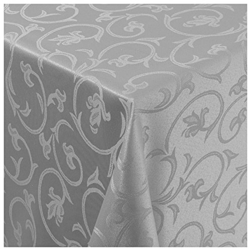 Tischdecke Stoff Damast Barock Jacquard Ranken Design mit Saum eckig 130x130 cm Grau von MODERNO