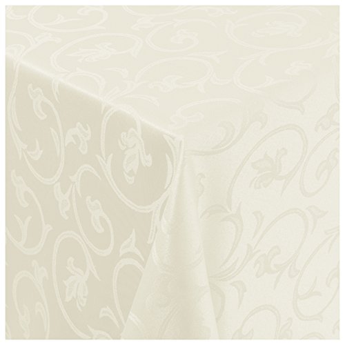 Tischdecke Stoff Damast Barock Jacquard Ranken Design mit Saum eckig 130x190 cm Creme-Champagner von Moderno