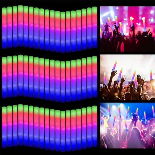 MODOAO LED-Schaumstoff-Leuchtstäbe, 100 Stück LED-Leuchtstäbe mit 3 Lichtfunktionen, langlebiges Licht, Partytasche, blinkende Leuchtstäbe, leuchtet im Dunkeln, Partyzubehör für Hochzeit, Party von MODOAO