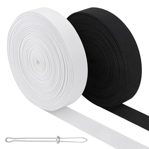 2 Stück Gummiband Schwarz, 25mm × 12m (13 Yards) Gummibänder zum Nähen, Gummiband nähen schwarz weiß, Gummilitze Elastisches zum Nähen, Gummibänder Nähen für Haushalt DIY Handwerk von MOERDIFFER