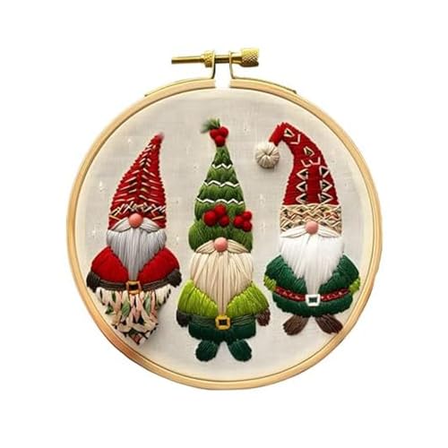 MOFIC Weihnachts-Stickset mit Stickrahmen, einfaches Stickset für Anfänger und Erwachsene, komplettes Stickrahmen-Set mit Nadeln, Faden und Werkzeugen (Gnome) von MOFIC