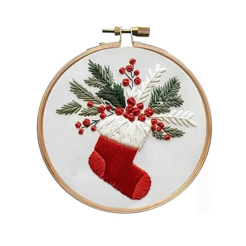 MOFIC Weihnachts-Stickset mit Stickrahmen, einfaches Stickset für Anfänger und Erwachsene, komplettes Stickrahmen-Set mit Nadeln, Faden und Werkzeugen (Strumpf) von MOFIC