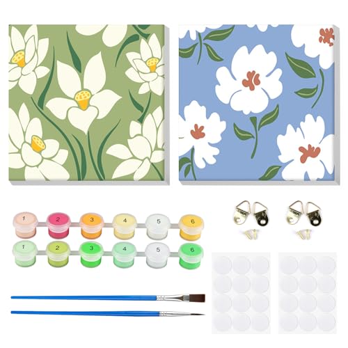 MOGTAA 2 Pack Blume Malen Nach Zahlen Erwachsene mit Rahmen, Malen nach Zahlen Kits für Erwachsen Anfänger, DIY Landschaft Ölgemälde Leinwand Set für Home Dekor (20x20cm) von MOGTAA