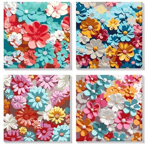 MOGTAA 4 Pack Malen Nach Zahlen Erwachsene mit Rahmen, Blume Malen nach Zahlen Kits für Erwachsen Anfänger, DIY Landschaft Ölgemälde Leinwand Set für Home Dekor (20x20cm) von MOGTAA