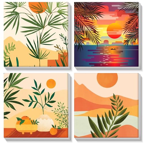 MOGTAA 4 Pack Malen Nach Zahlen Erwachsene mit Rahmen, Landschaft Malen nach Zahlen Kits für Kinder MäDchen Jungen, DIY Ölgemälde Leinwand Set Acrylic Malerei Bilder für Home Dekor (20x20cm) von MOGTAA