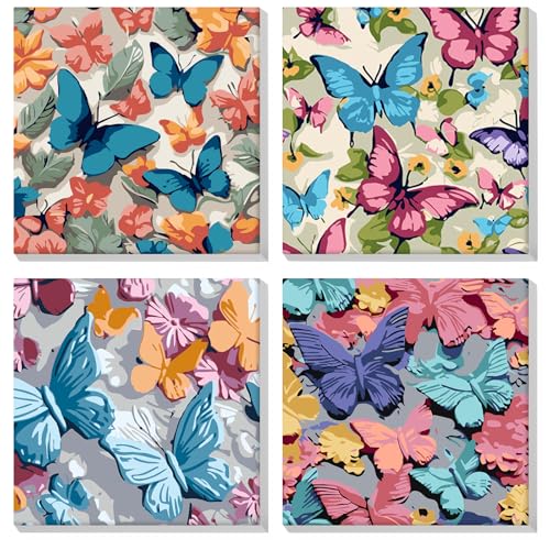 MOGTAA 4 Pack Malen Nach Zahlen Erwachsene mit Rahmen, Schmetterling Malen nach Zahlen Kits für Erwachsen Anfänger, DIY Tiere Ölgemälde Leinwand Set für Home Dekor (20x20cm) von MOGTAA