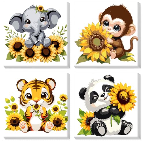 MOGTAA 4 Pack Malen Nach Zahlen Erwachsene mit Rahmen, Tiere Malen nach Zahlen Kits für Erwachsen Anfänger, DIY Blume Ölgemälde Leinwand Set Acrylic Malerei Bilder für Home Dekor (20x20cm) von MOGTAA