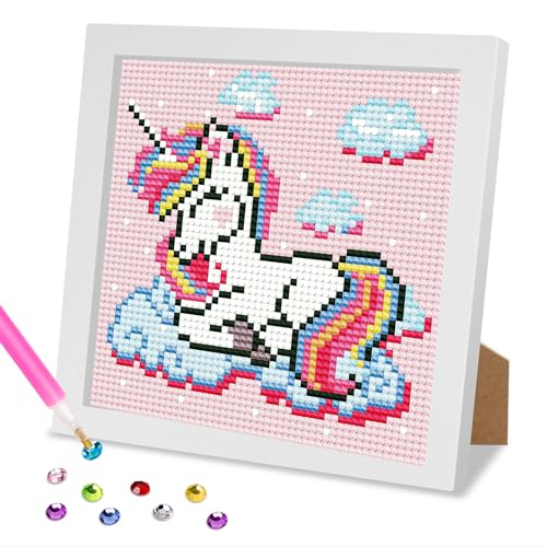 MOGTAA 5D DIY Diamond Painting mit Holzrahmen Einhorn, Tiere Diamant Painting Bilder Set, Full Drill Diamant Malerei für Kinder Mädchen Jungen, Arts Craft für Home Wand Decor 18 x 18cm von MOGTAA