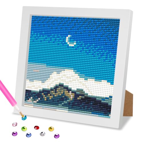 MOGTAA 5D DIY Diamond Painting mit Holzrahmen Landschaft, Berge Diamant Painting Bilder Set, Full Drill Diamant Malerei für Kinder Mädchen Jungen, Arts Craft für Home Wand Decor 18 x 18cm von MOGTAA