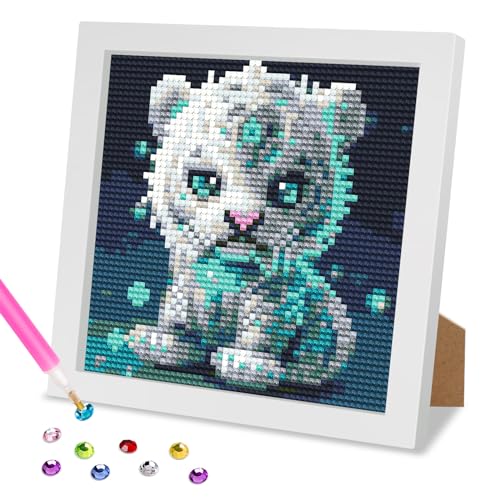 MOGTAA 5D DIY Diamond Painting mit Holzrahmen Tiger, Tiere Diamant Painting Bilder Set, Full Drill Diamant Malerei für Kinder Mädchen Jungen, Arts Craft für Home Wand Decor 18 x 18cm von MOGTAA