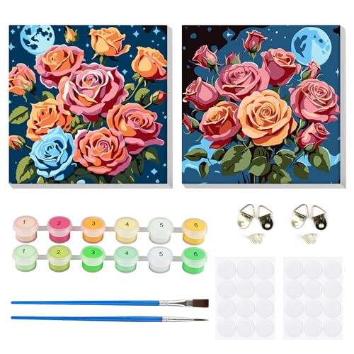 MOGTAA Blume Malen Nach Zahlen Erwachsene mit Rahmen, 2 Pack Malen nach Zahlen Kits für Erwachsen Anfänger, DIY Landschaft Ölgemälde Leinwand Set für Home Dekor (20x20cm) von MOGTAA