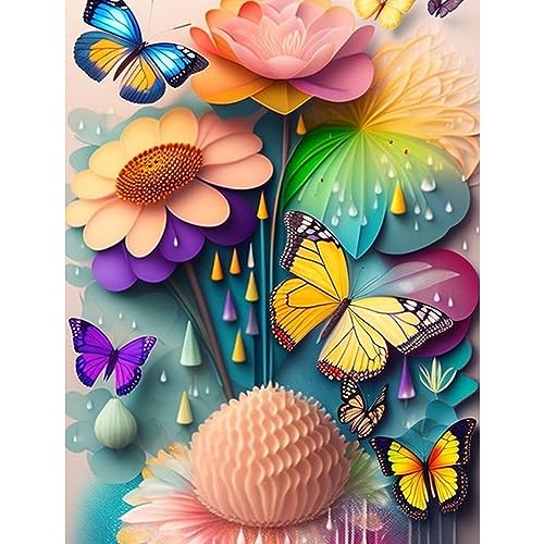 MOGTAA Farbe Schmetterling Diamond Painting Erwachsene, 5D Blume Diamant Painting Bilder Set, DIY Diamond Art Tiere Diamant Malerei Bilder für Home Dekor 30x40cm von MOGTAA